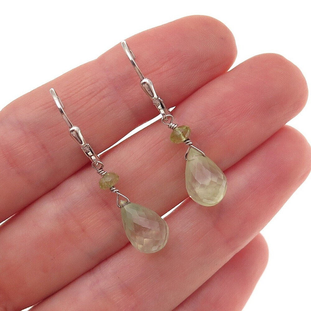 925 Sterling Silver Vintage Real Peridot Teardrop Dangle Earrings